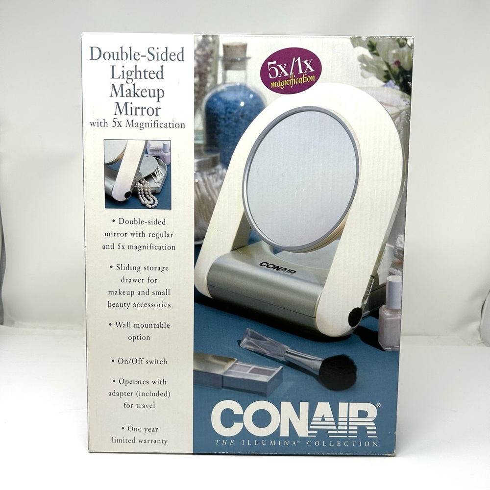 CONAIR double sided 5X/1X light up make up mirror - vintage, NWOT